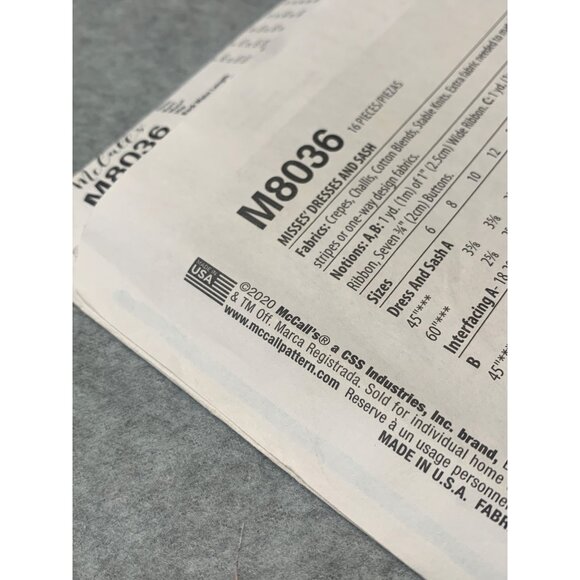 McCalls M8036 Misses Dress & Sash Sewing Pattern E5 Sizes 14 16 18 20 22 Uncut 2 - Picture 4 of 4